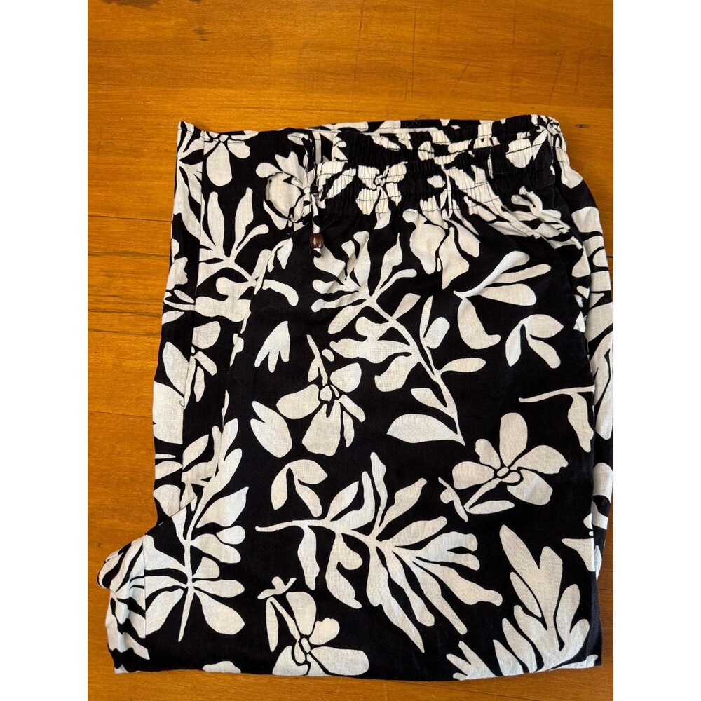 Christian Siriano New York 1X Black White Tropical Wide Leg Linen Pants Resort - Picture 6 of 16